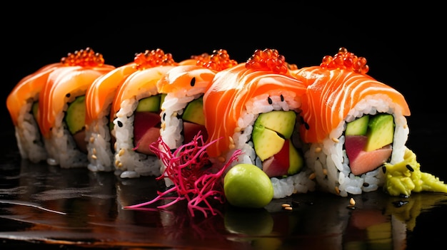 Zbliżenie na rolkę sushi pokrojoną na kawałki