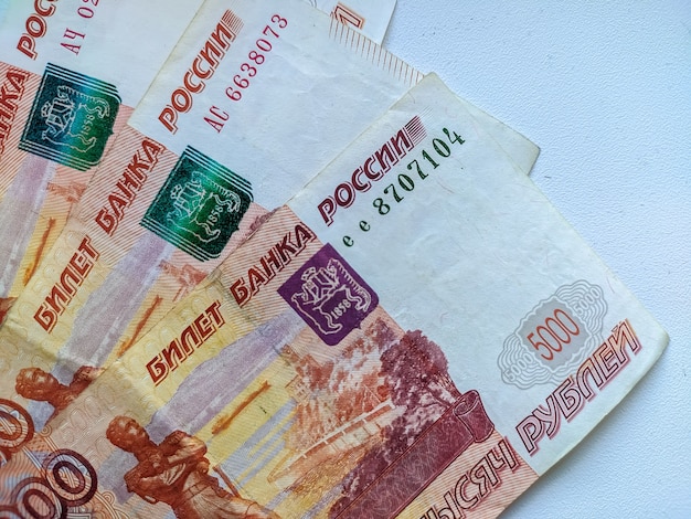 Zbliżenie Na Rosyjską Walutę. Banknoty O Nominale 5000 Rubli.