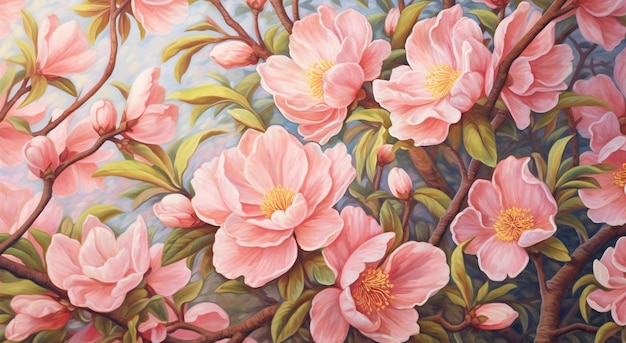 Zbliżenie na różowe kwiaty na tapecie.