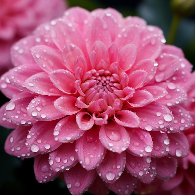 Zbliżenie na różowy kwiat z kropelek wody na nim