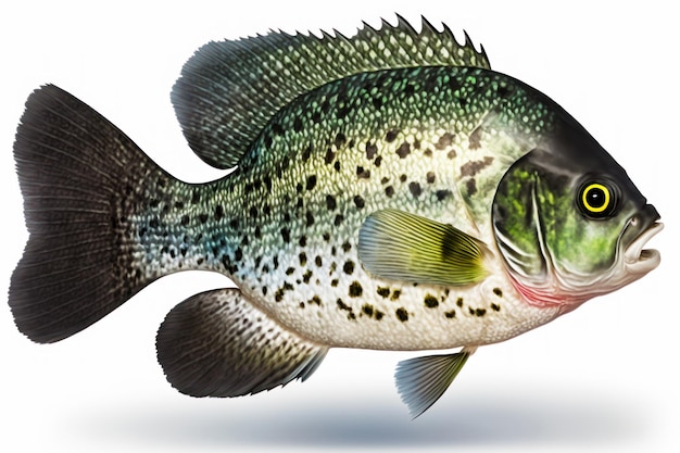 Zbliżenie na ryby na białym tle z zielonym miejscu Generative AI