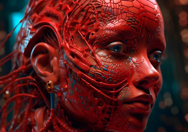 Zbliżenie na rzeźbę kobiecej twarzy inspirowaną sztuczną inteligencją