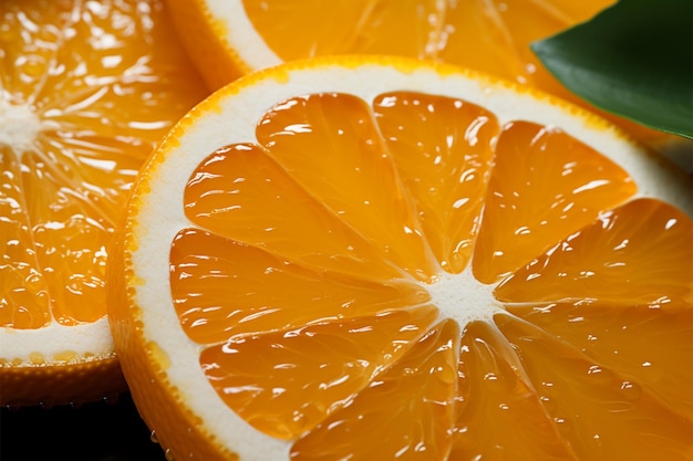 Zbliżenie na soczyste plasterki pomarańczy ukazujące soczystą, żywą świeżość