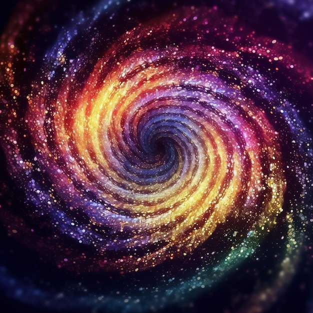 Zbliżenie na spiralę kolorowych gwiazd w generatywnym ai ciemnego tła