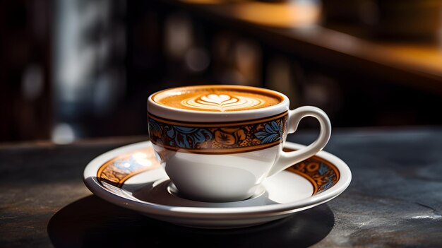 Zbliżenie na świeżo warzoną kawę espresso w białej filiżance