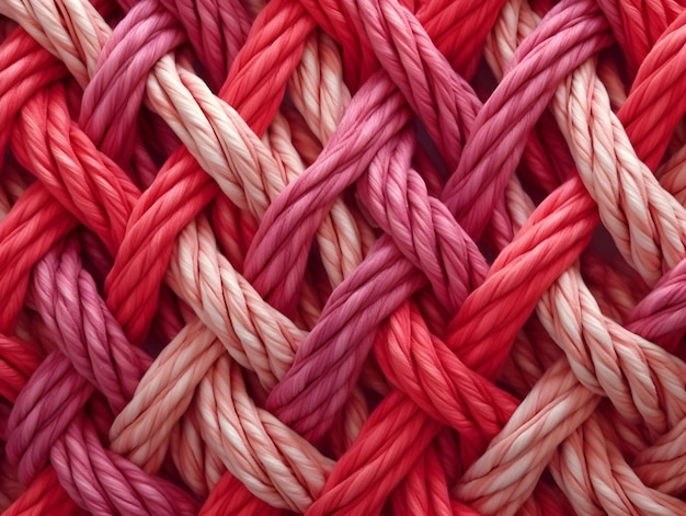 Zbliżenie na tkany wzór z różowymi i czerwonymi paskami.