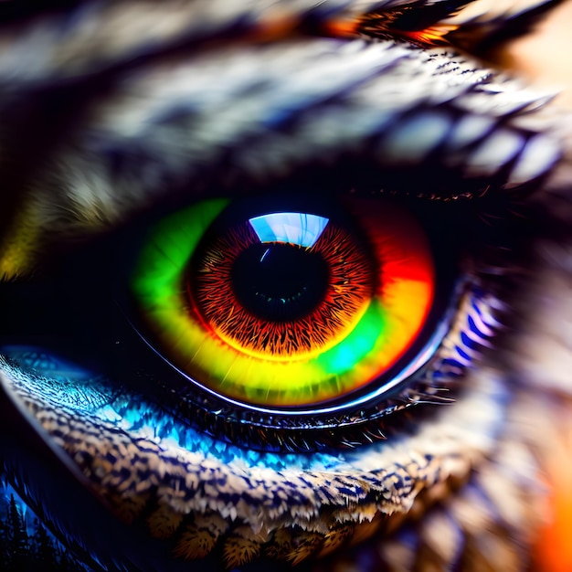 Zbliżenie na tygrysie oko z kolorami tęczy.