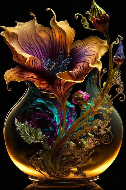 Zdjęcie zbliżenie na wazon z kwiatami w nim generatywna ai