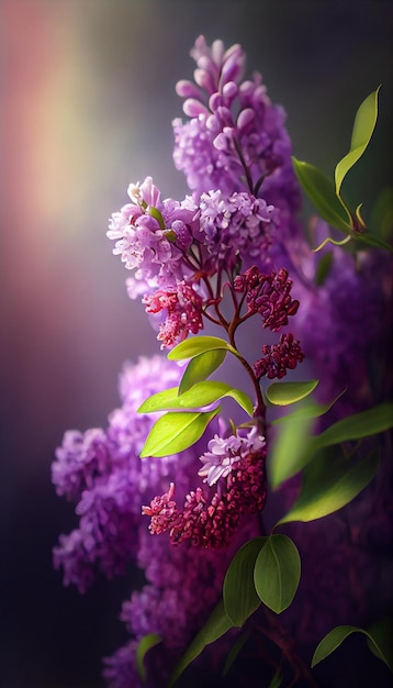 Zbliżenie na wiązkę generatywnych ai purpurowych kwiatów