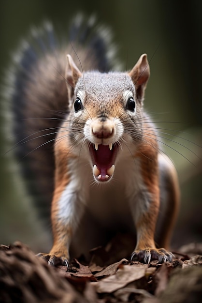 Zbliżenie na wściekłą wiewiórkę szczerzącą zęby
