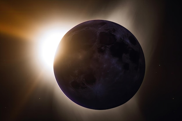 Zbliżenie na zaćmienie słońca ze słońcem zasłoniętym przez księżyc utworzone za pomocą generatywnej ai