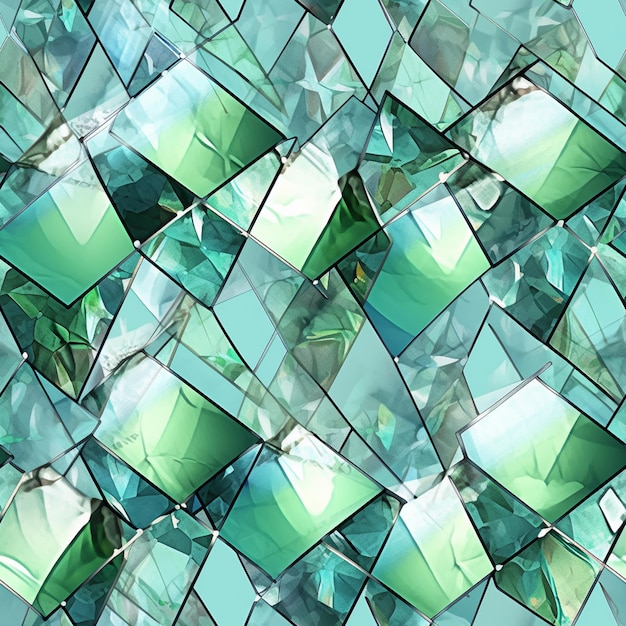 zbliżenie na zielony i niebieski wzór mozaiki szklanej generatywnej AI