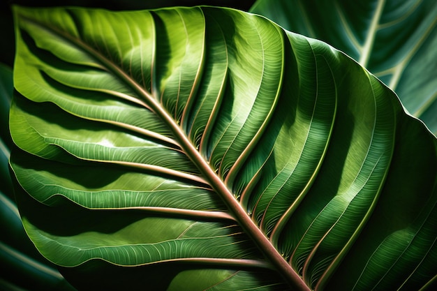 Zbliżenie na zielony liść z napisem Jungle na nim