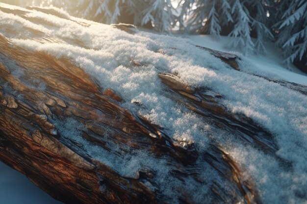 Zbliżenie naturalnej powierzchni, takiej jak pokryte śniegiem drzewo lub zamarznięte jezioro o unikalnej teksturze i