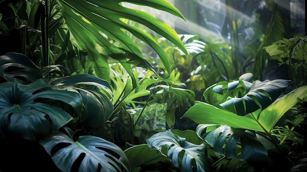 Zbliżenie natury widok tropikalnego zielonego liścia