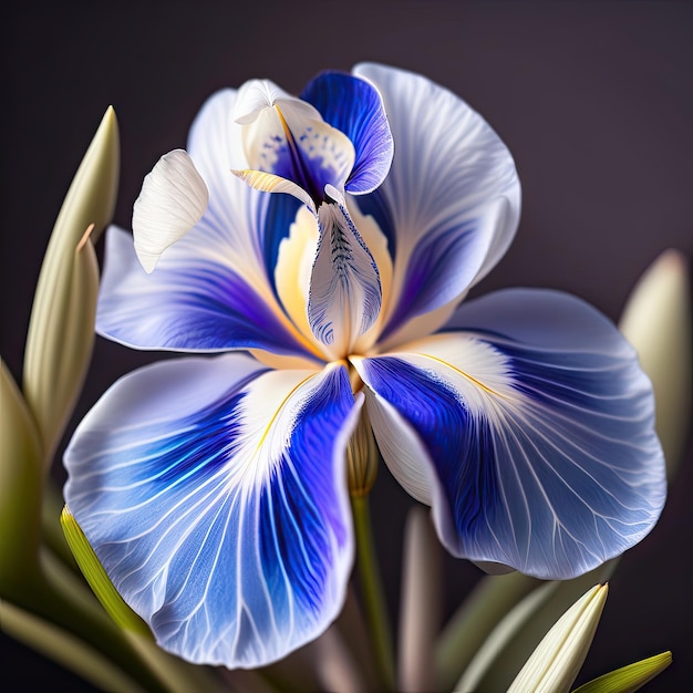 Zbliżenie: niebieski i biały kwiat tęczówki Sztuka cyfrowa