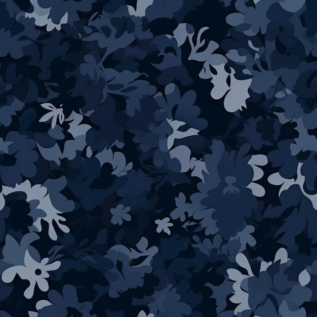 Zdjęcie zbliżenie niebieskiego i białego wzoru kamuflażu z kwiatami generatywnymi ai