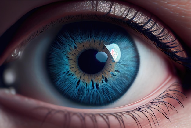 Zbliżenie niebieskiego oka człowieka Koncepcja medyczna i zdrowotna Generatywna sztuczna inteligencja