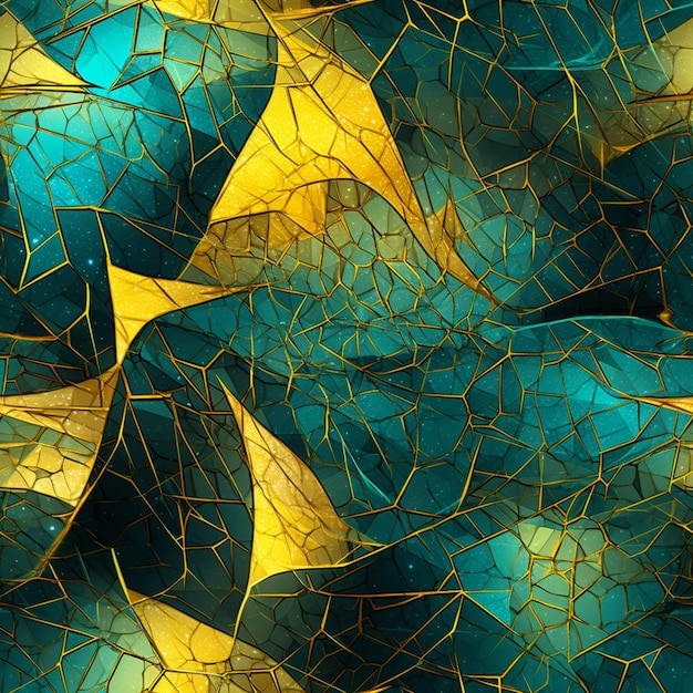 zbliżenie niebieskiej i żółtej mozaiki z złotą gwiazdą generatywną ai