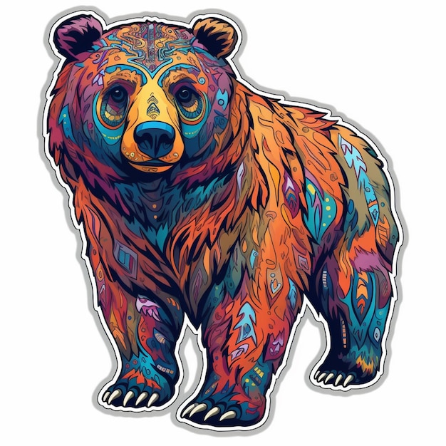 zbliżenie niedźwiedzia z kolorowym wzorem na nim generatywny ai
