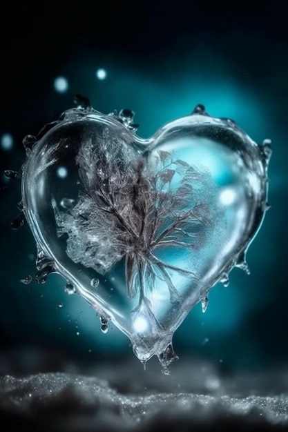 Zbliżenie obiektu w kształcie serca z wodą i kwiatem generującym ai