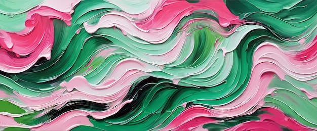 Zdjęcie zbliżenie obrazu abstrakcyjnego z szorstką, żywą paletą kolorów zielonego i różowego