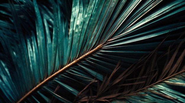 Zbliżenie obrazu ciemnozielonego liścia palmowego