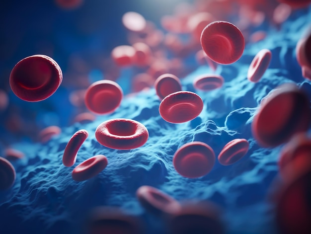 Zbliżenie obrazu czerwonych krwinek w krwiobiegu
