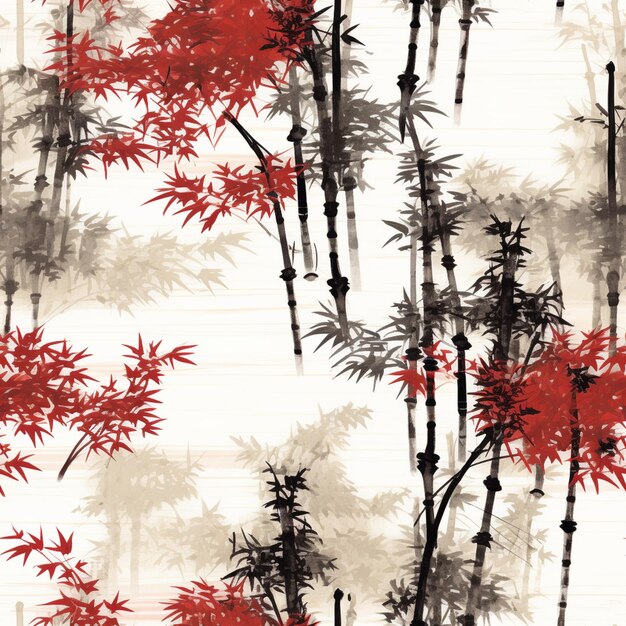 Zdjęcie zbliżenie obrazu drzewa bambusowego z czerwonymi liśćmi generatywny ai