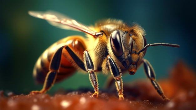 Zbliżenie obrazu makra pszczoły w plastrze miodu Wygenerowana sztuczna inteligencja