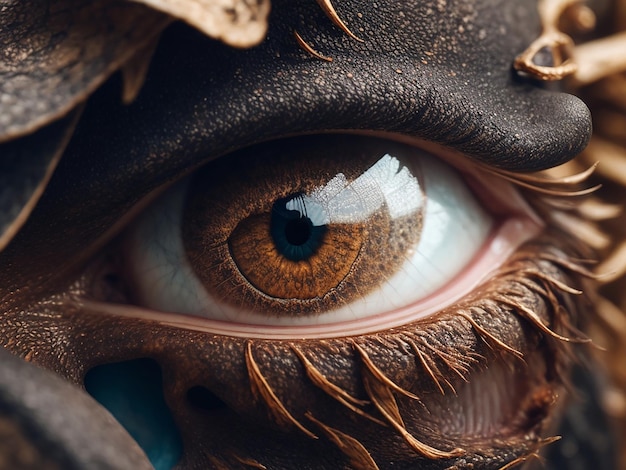 Zdjęcie zbliżenie oczu smoka z dużymi szczegółami