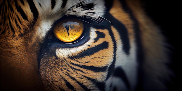Zbliżenie oka tygrysa z generatywną sztuczną inteligencją oczu z żółtymi oczami