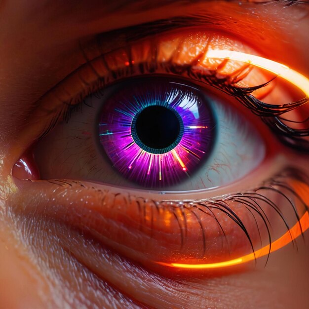 Zbliżenie oka z skanowaniem siatkówki dla optycznej technologii logowania do cyberbezpieczeństwa