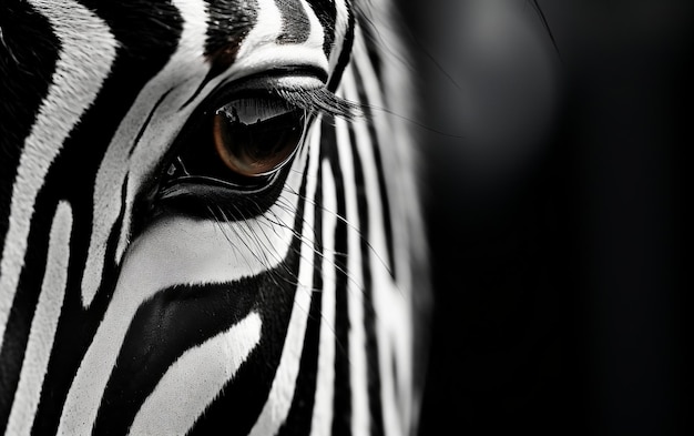 Zbliżenie oka zebry z czarno-białymi pasami AI