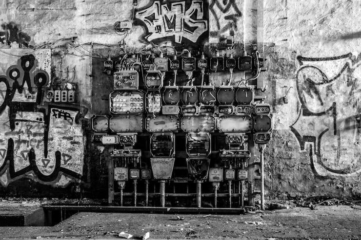 Zdjęcie zbliżenie opuszczonych graffiti