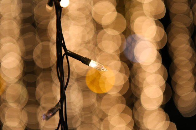 Zdjęcie zbliżenie oświetlonej lampy na strunach