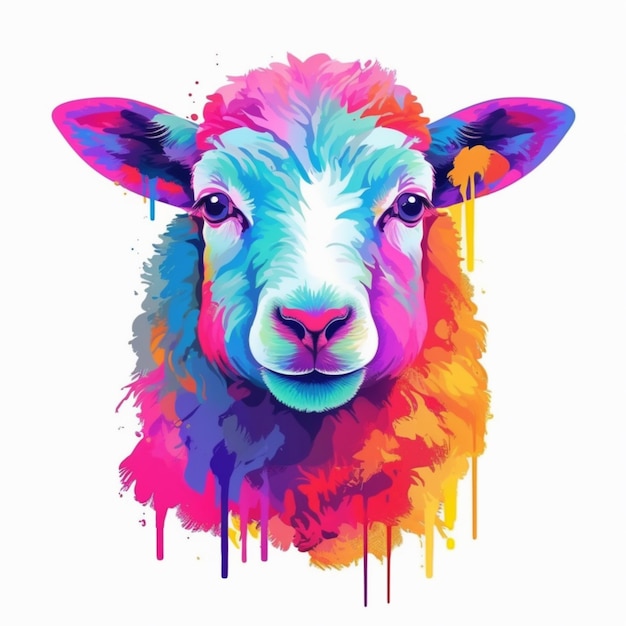 Zbliżenie owcy z kolorową twarzą na białym tle generatywny ai