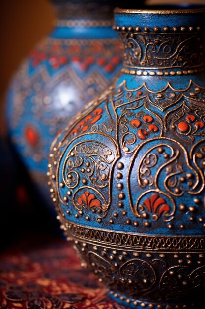Zdjęcie zbliżenie ozdobnego pakistańskiego kawałka ceramiki