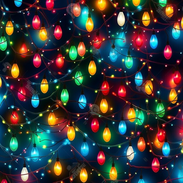 Zdjęcie zbliżenie pęczek bożonarodzeniowych świateł na ciemnym tle generatywna ai