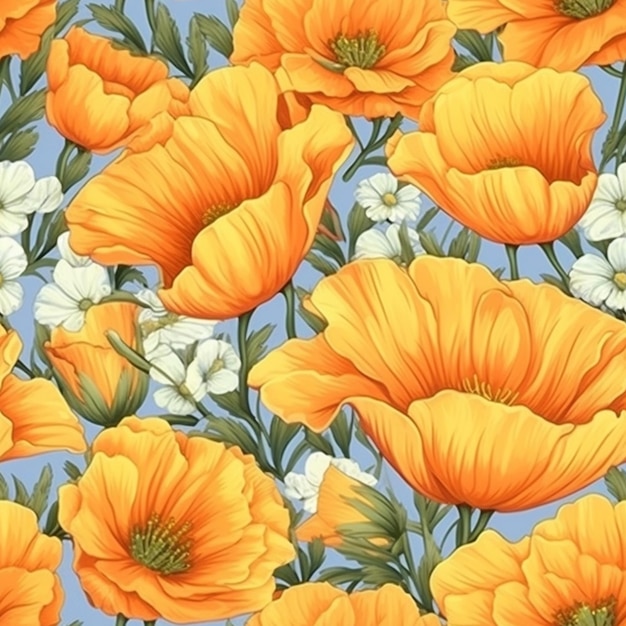 zbliżenie pęczka pomarańczowych kwiatów na niebieskim tle generatywna ai