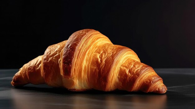 Zdjęcie zbliżenie pieczonego croissant ciemnego tłageneratywna sztuczna inteligencja