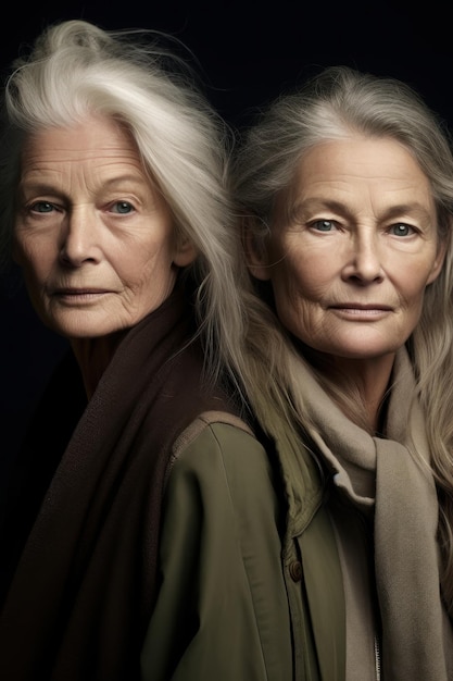 Zdjęcie zbliżenie pień zdjęcie obu starszych kobiet mają długie włosy
