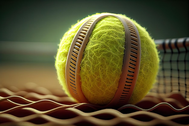 Zbliżenie piłka tenisowa i siatka na korcie Generative Ai