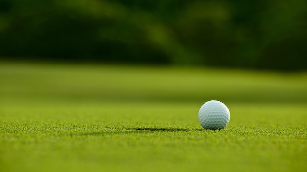 Zbliżenie piłki golfowej na trawie