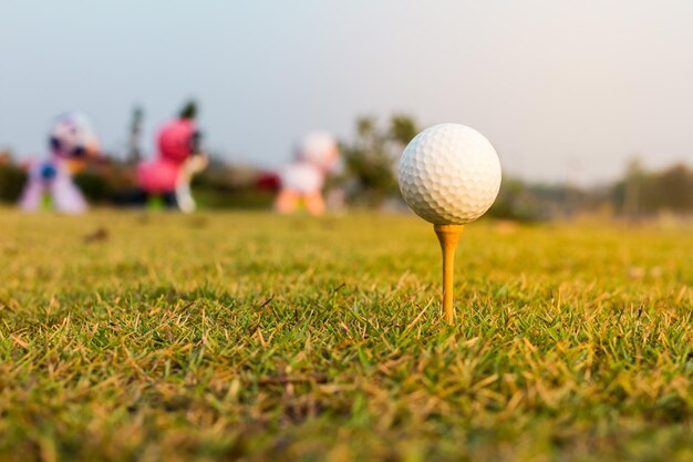 Zdjęcie zbliżenie piłki golfowej na trawie