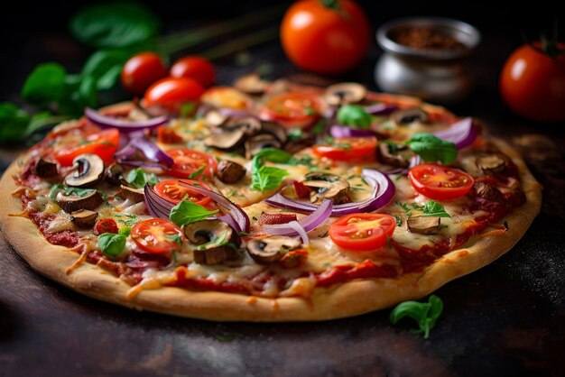 Zbliżenie pizzy na drewnianym talerzuGenerated by AI