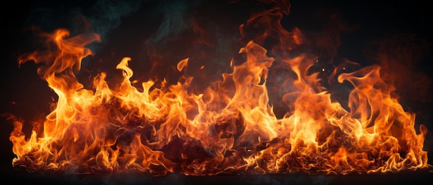 Zdjęcie zbliżenie płonących płomieni ogień tło transparent długi