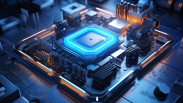 Zbliżenie płytek obwodów elektronicznych i mikrochipów procesora komponentów elektronicznych przyszłych dużych zbiorów danych