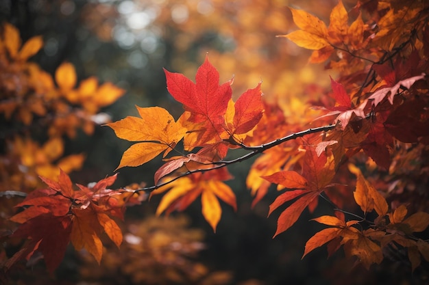 zbliżenie pnia drzewa z liśćmi w ciepłych kolorach