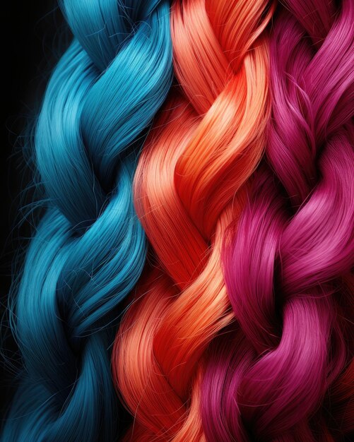 Zbliżenie pokazuje kolor plecionych włosów w kolorze gradientu Ilustracja Generatywna sztuczna inteligencja